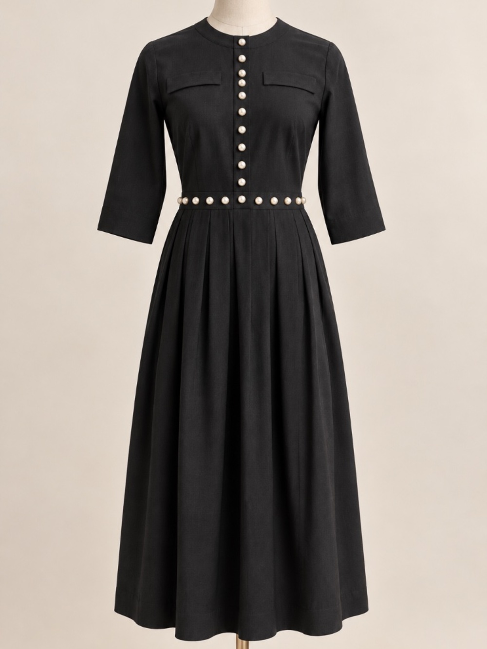 EDIT The Brand Pearl Embellished Pleated Fit & Flare Midi Dress Black M